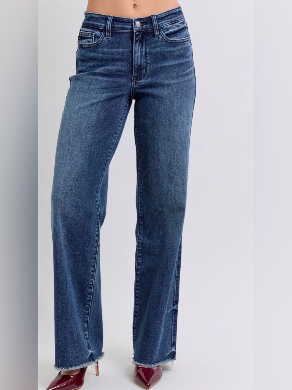 Judy Blue Wide Leg Mid Rise Dark Wash Raw Hem Jeans, Sz 5/27